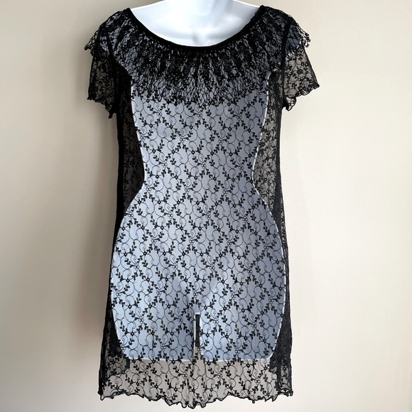 Like New 90’s Mini Babydoll Dress Lace Sheer - Picture 2 of 8